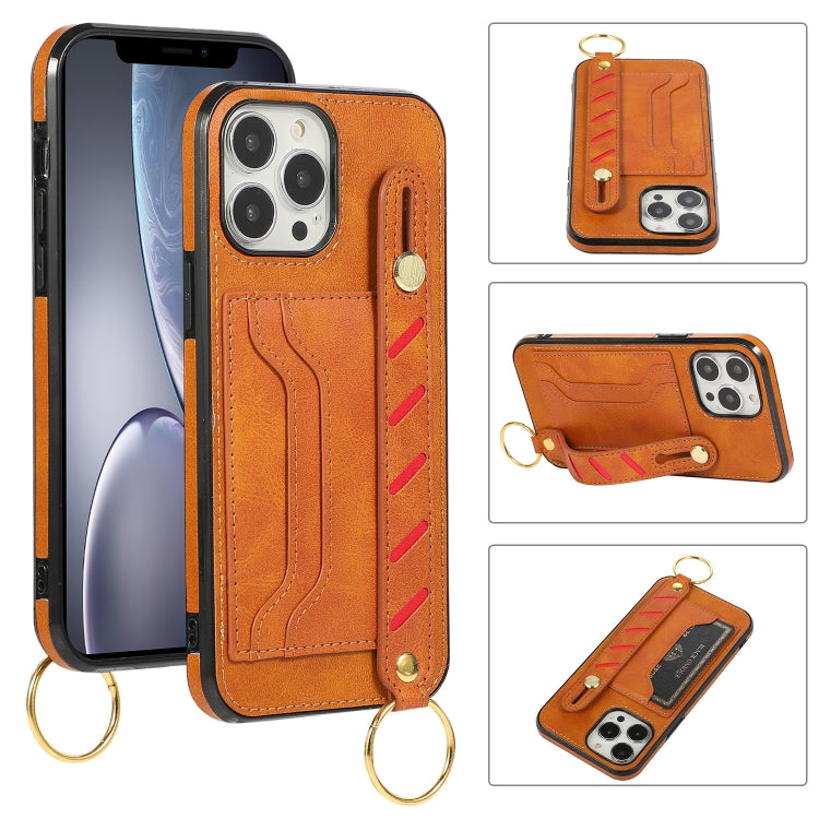 For iPhone 13 Pro Max Wristband Wallet Leather Phone Case