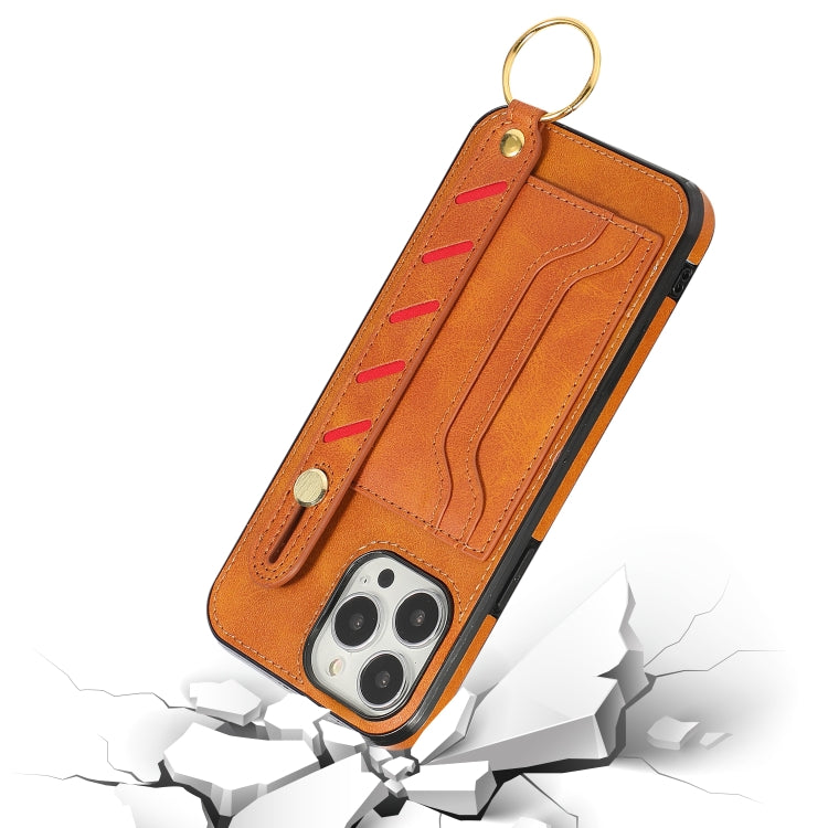 For iPhone 13 Pro Max Wristband Wallet Leather Phone Case