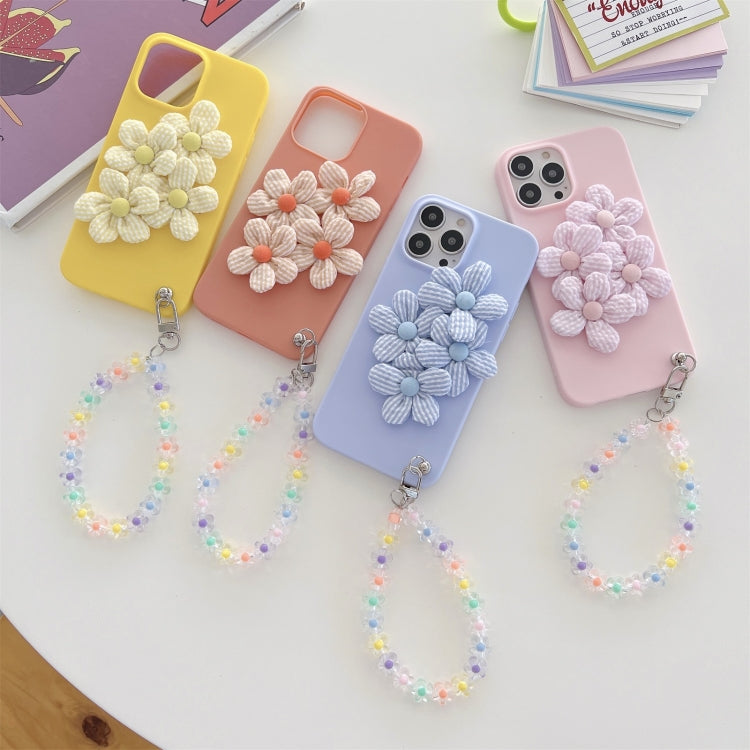 For iPhone 13 Four Flowers Hand Strap Phone Case