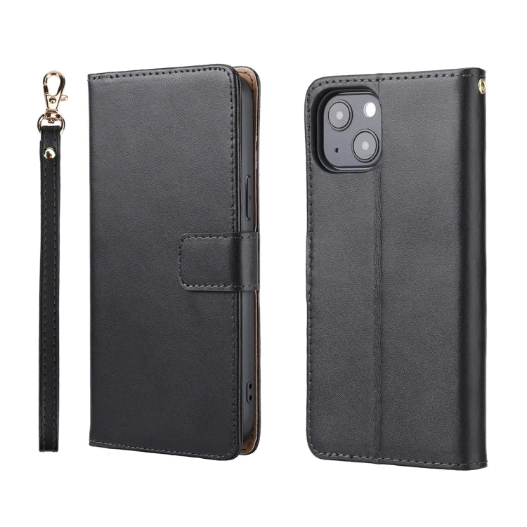 For iPhone 13 mini Plain Weave Cowhide Genuine Leather Phone Case