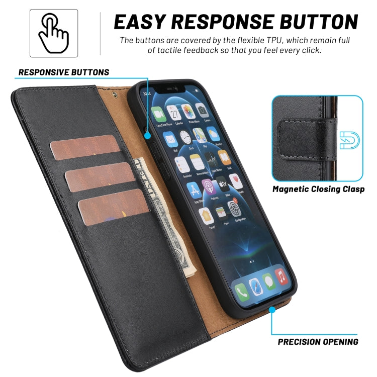 For iPhone 13 mini Plain Weave Cowhide Genuine Leather Phone Case