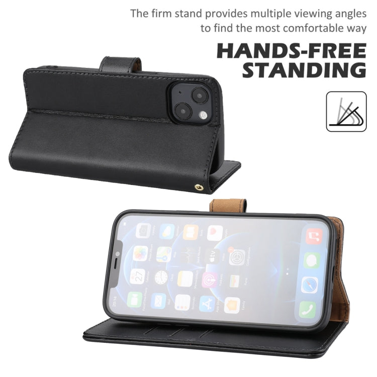 For iPhone 13 mini Plain Weave Cowhide Genuine Leather Phone Case