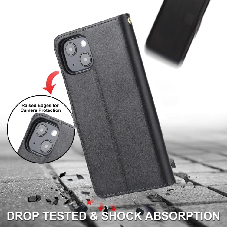 For iPhone 13 mini Plain Weave Cowhide Genuine Leather Phone Case