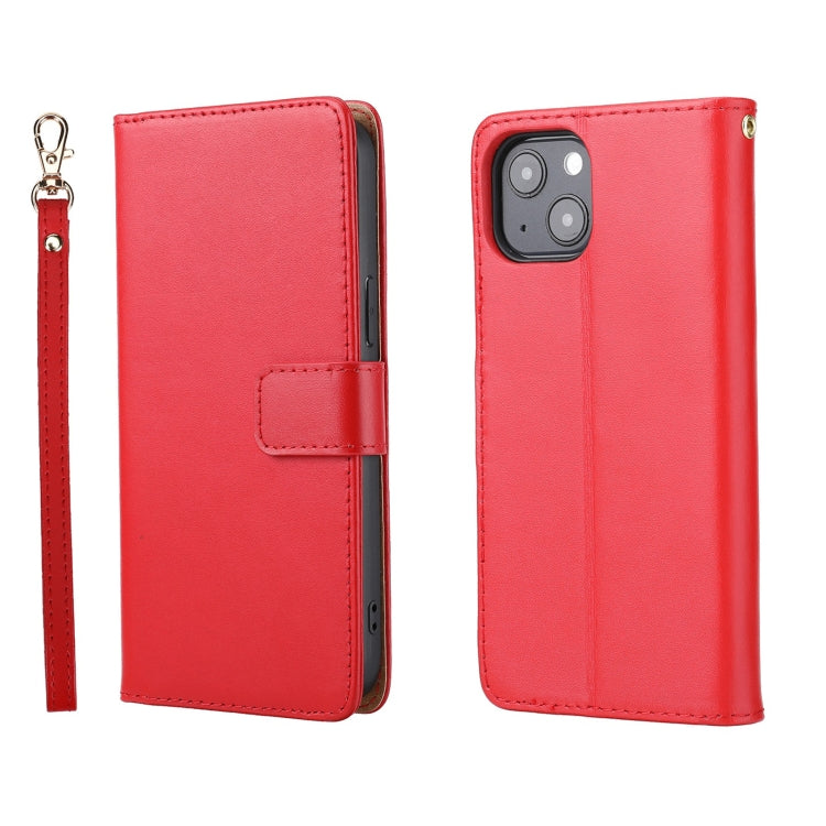 For iPhone 13 mini Plain Weave Cowhide Genuine Leather Phone Case