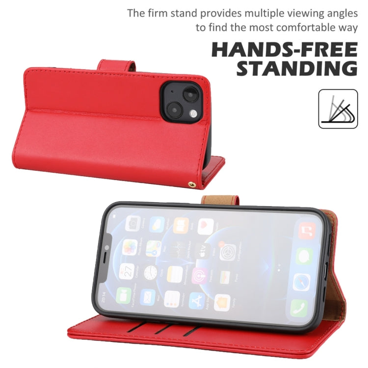 For iPhone 13 mini Plain Weave Cowhide Genuine Leather Phone Case