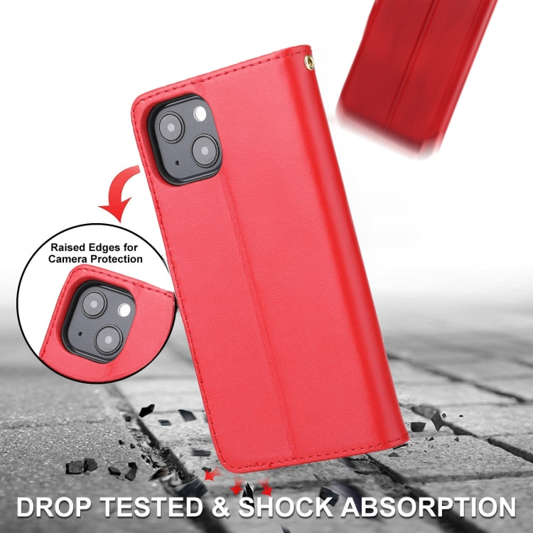 For iPhone 13 mini Plain Weave Cowhide Genuine Leather Phone Case