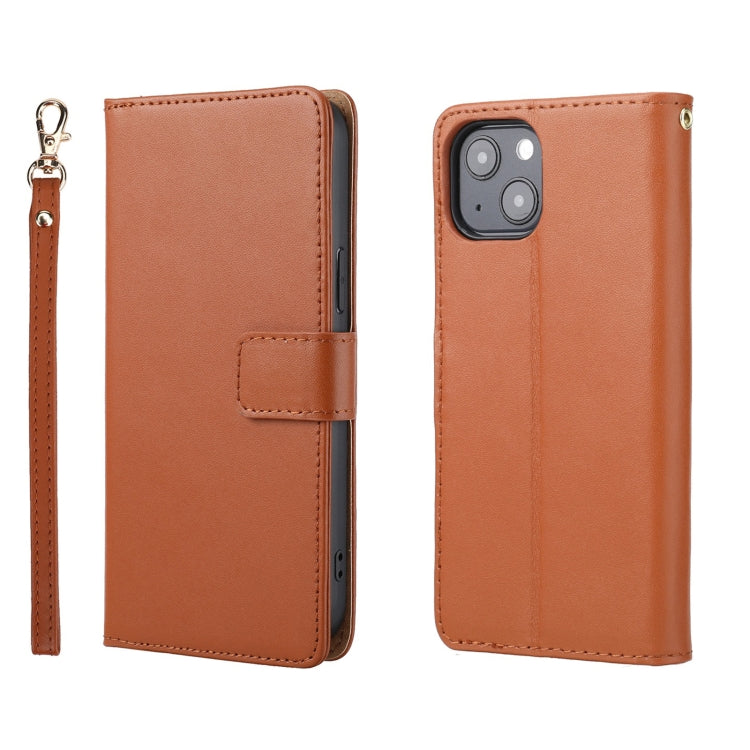 For iPhone 13 mini Plain Weave Cowhide Genuine Leather Phone Case