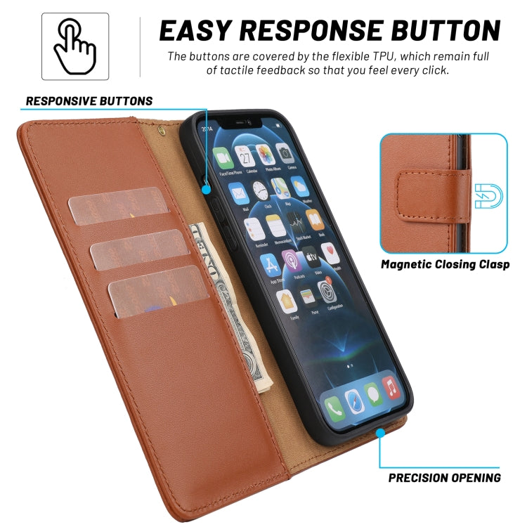 For iPhone 13 mini Plain Weave Cowhide Genuine Leather Phone Case