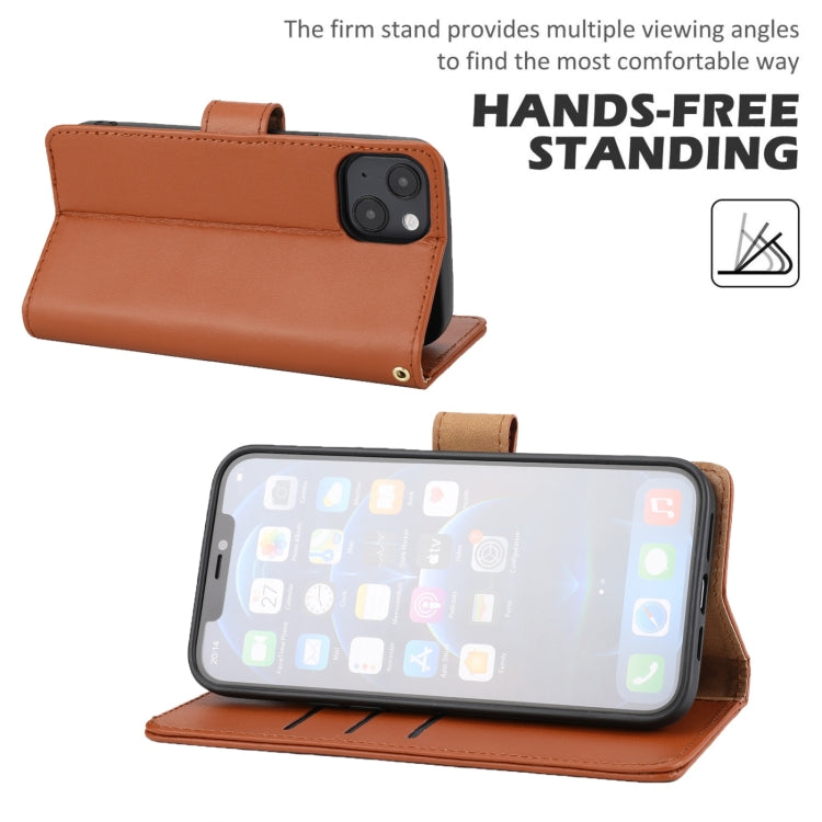 For iPhone 13 mini Plain Weave Cowhide Genuine Leather Phone Case