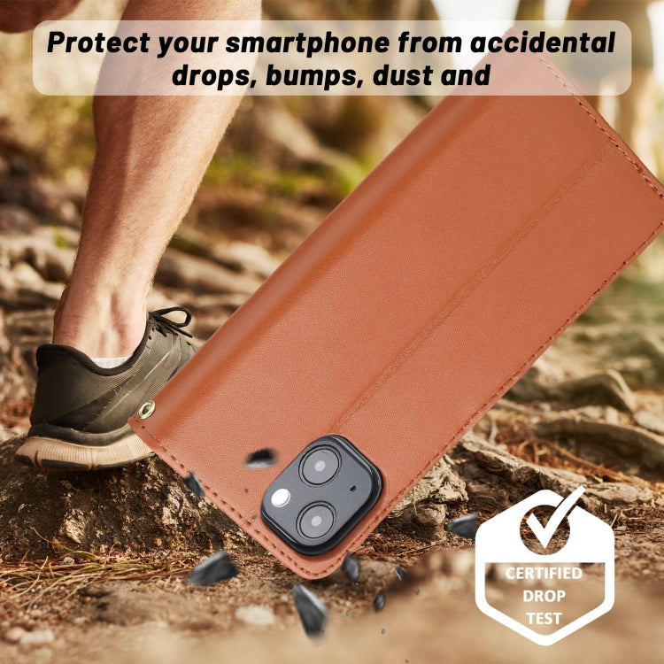 For iPhone 13 Plain Weave Cowhide Genuine Leather Phone Case