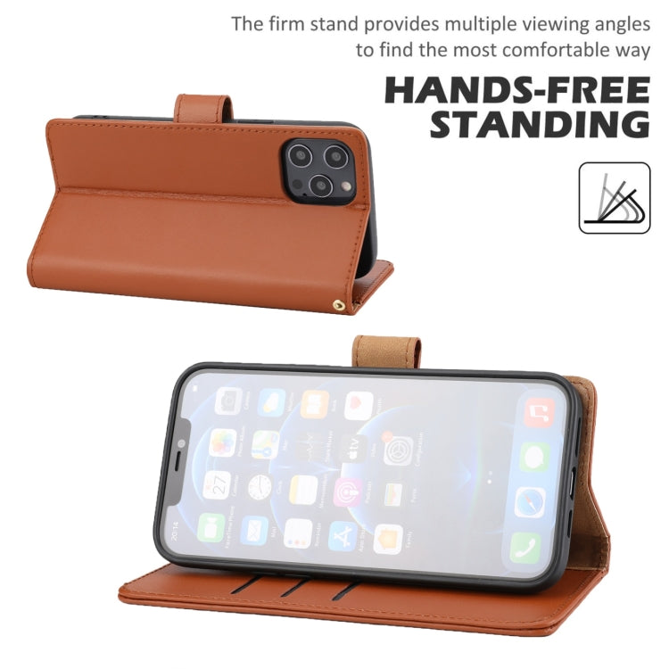 For iPhone 13 Pro Plain Weave Cowhide Genuine Leather Phone Case