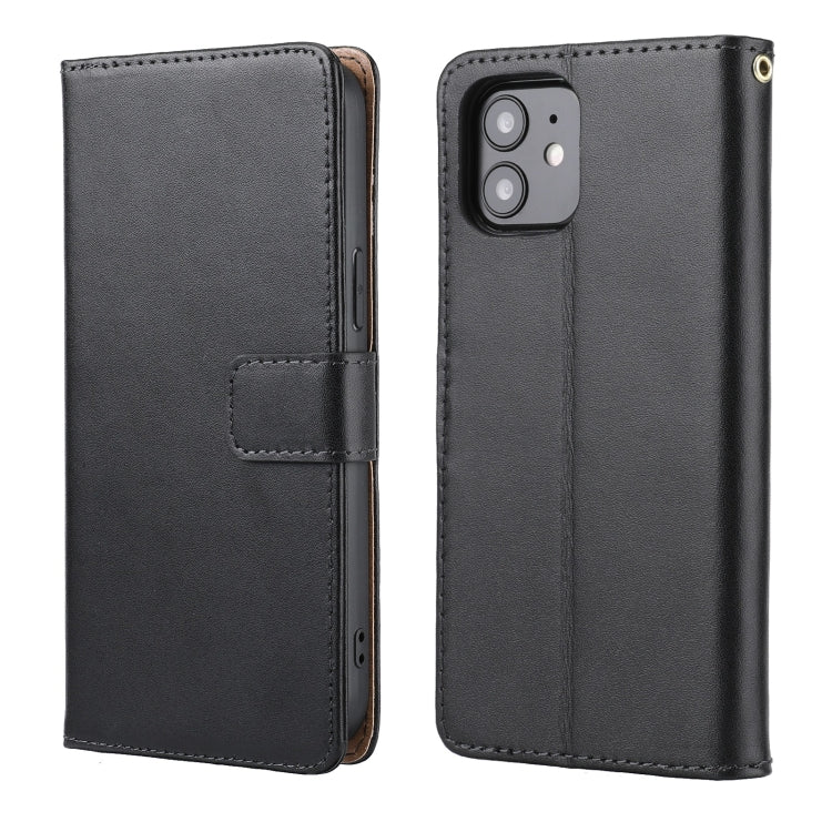 For iPhone 12 / 12 Pro Plain Weave Cowhide Genuine Leather Phone Case