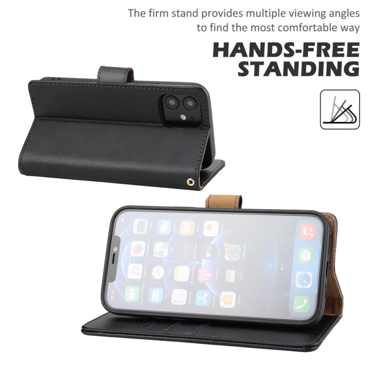 For iPhone 12 / 12 Pro Plain Weave Cowhide Genuine Leather Phone Case