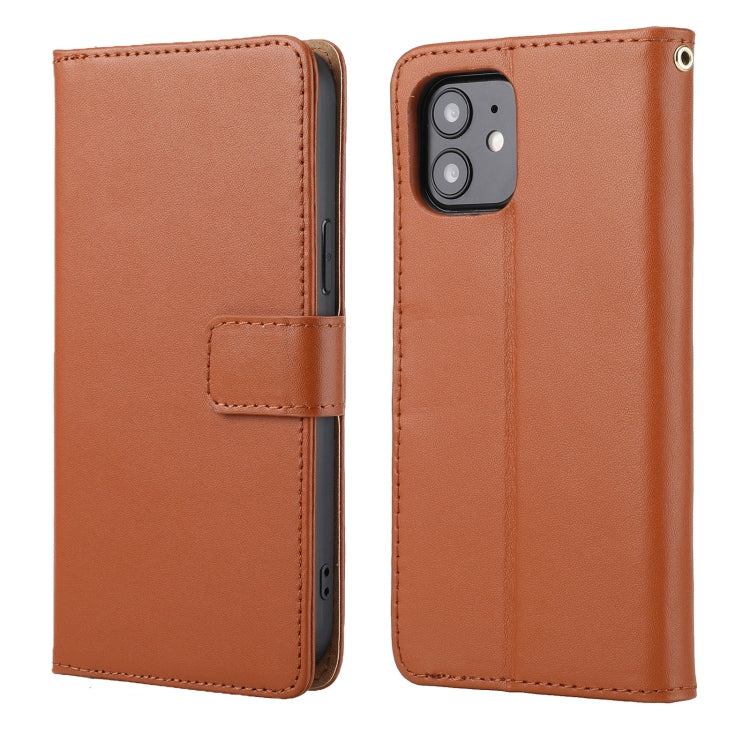 For iPhone 12 / 12 Pro Plain Weave Cowhide Genuine Leather Phone Case