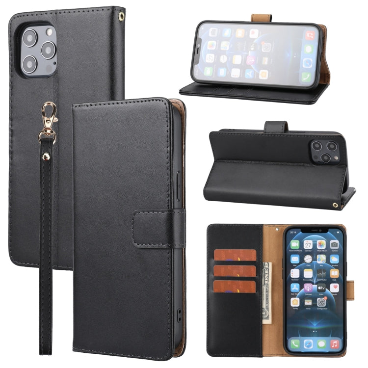 For iPhone 12 Pro Max Plain Weave Cowhide Genuine Leather Phone Case