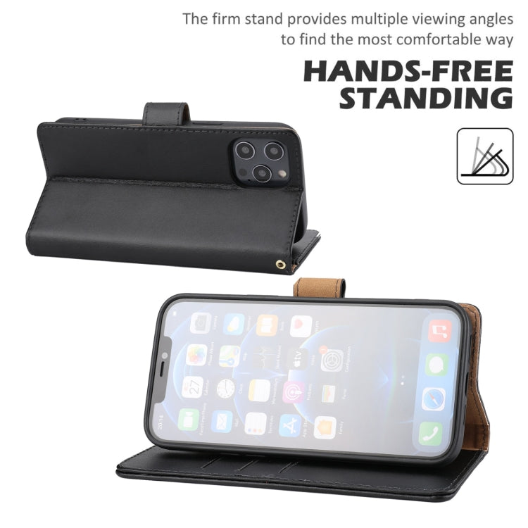 For iPhone 12 Pro Max Plain Weave Cowhide Genuine Leather Phone Case