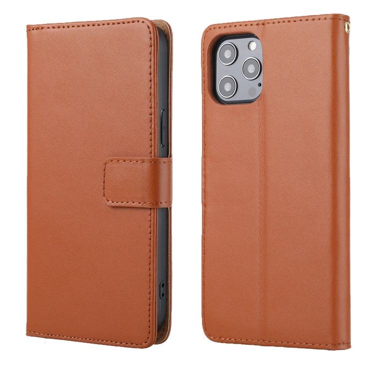 For iPhone 12 Pro Max Plain Weave Cowhide Genuine Leather Phone Case