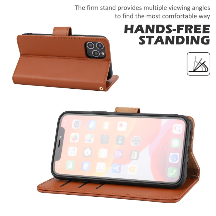 For iPhone 11 Plain Weave Cowhide Genuine Leather Phone Case