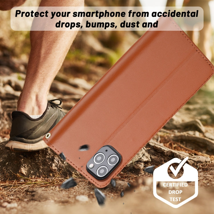 For iPhone 11 Pro Max Plain Weave Cowhide Leather Phone Case