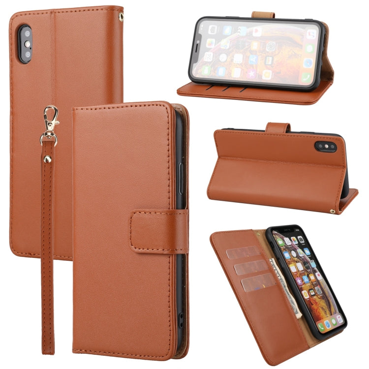 For iPhone XS Max Plain Weave Cowhide Leather Phone Case