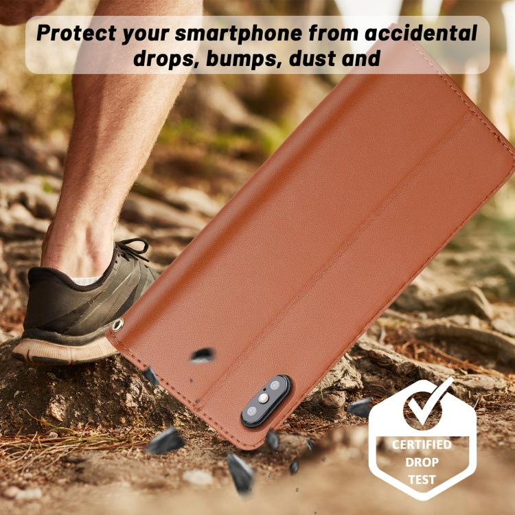 For iPhone XS Max Plain Weave Cowhide Leather Phone Case