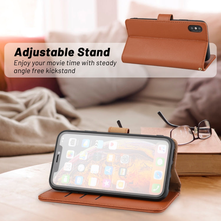 For iPhone XS Max Plain Weave Cowhide Leather Phone Case