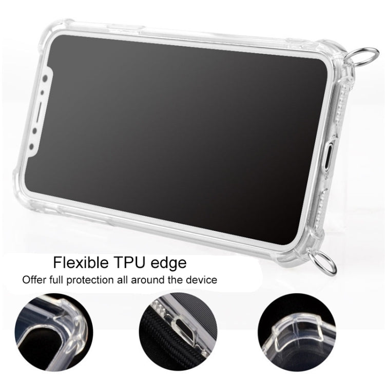 For iPhone 11 Pro Four-Corner Anti-Fall Transparent TPU Mobile Phone Case With Lanyard(Rainbow)