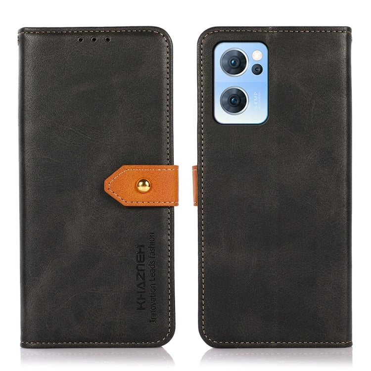 For OPPO Reno7 5G KHAZNEH Dual-color Cowhide Texture Horizontal Flip Leather Phone Case