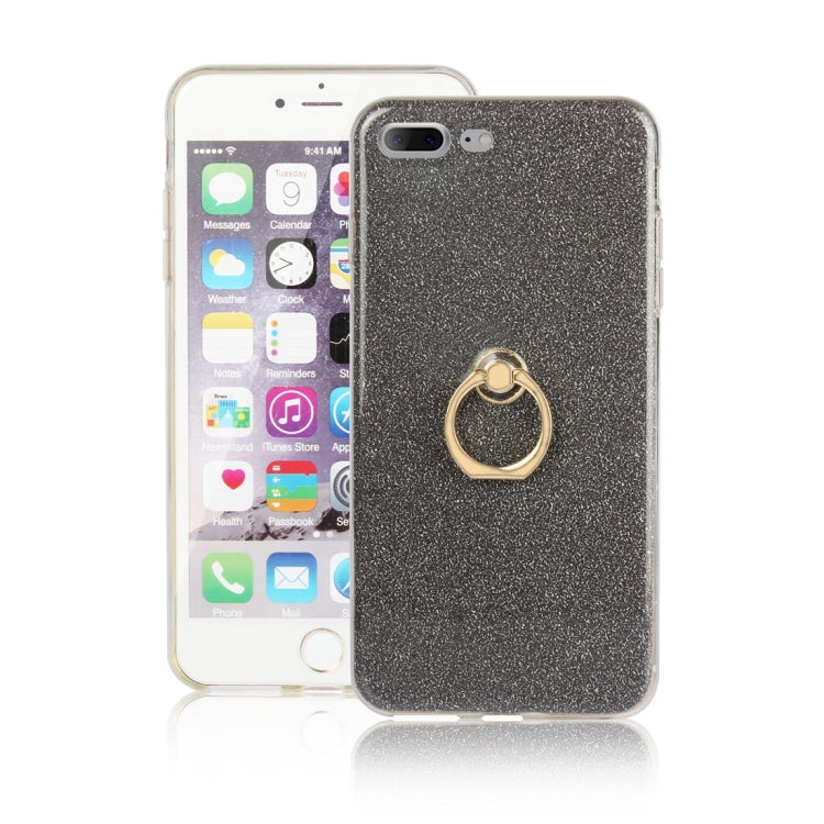 For iPhone 7 Plus / 8 Plus Glittery Powder Shockproof TPU Protective Case with Ring Holder