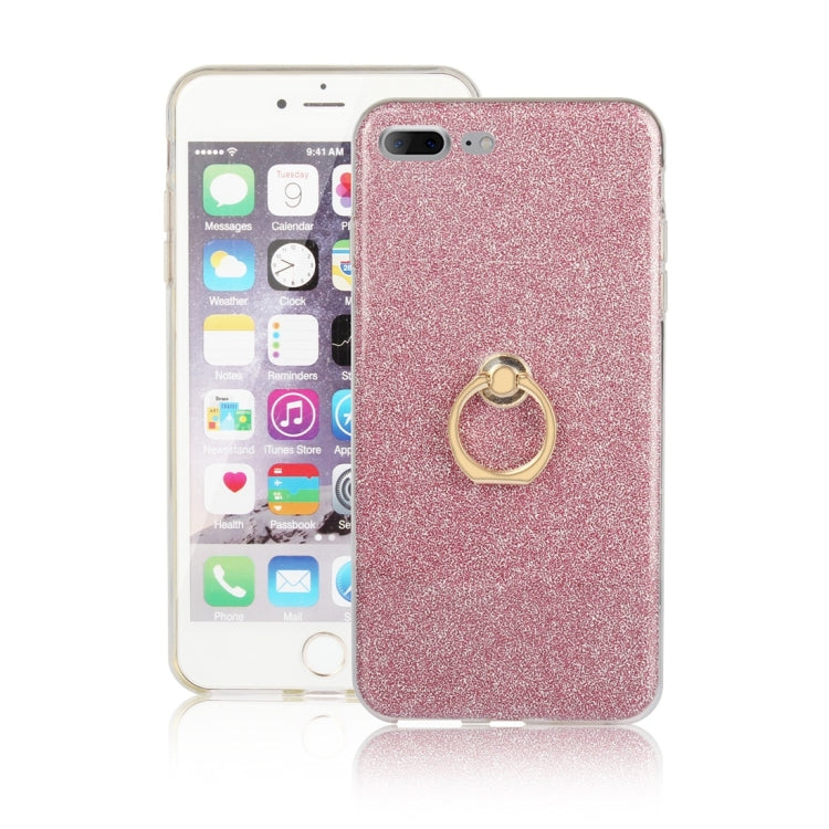 For iPhone 7 Plus / 8 Plus Glittery Powder Shockproof TPU Protective Case with Ring Holder