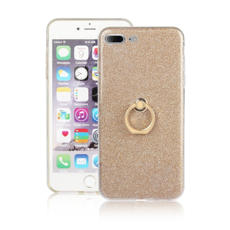 For iPhone 7 Plus / 8 Plus Glittery Powder Shockproof TPU Protective Case with Ring Holder