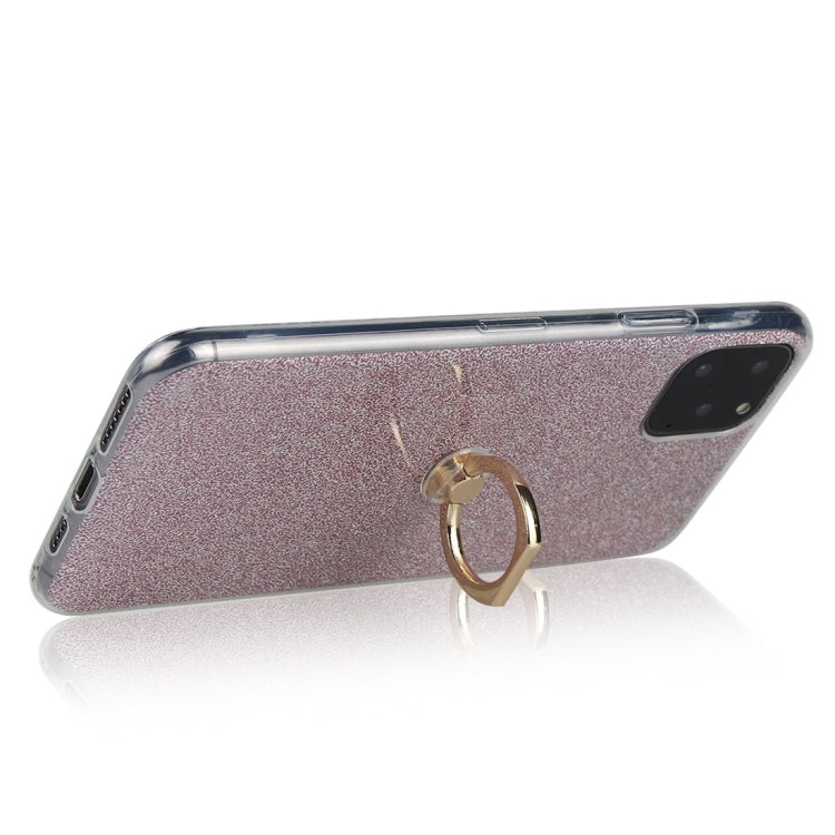 For iPhone 11 Pro Max Glittery Powder Shockproof TPU Protective Case with Ring Holder