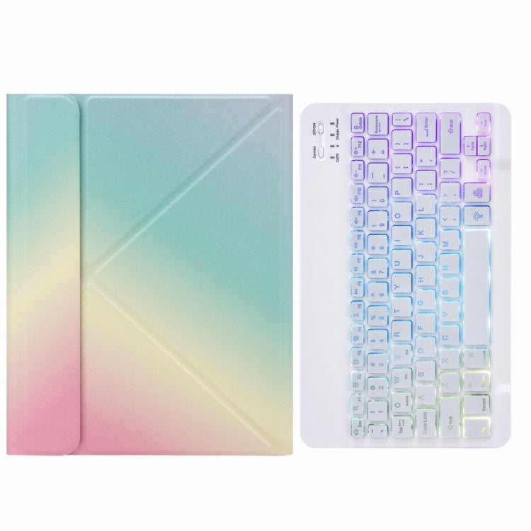 H-102S3 Tri-color Backlight Bluetooth Keyboard Leather Case with Rear Three-fold Holder For iPad 10.2 2020 & 2019 / Pro 10.5 inch