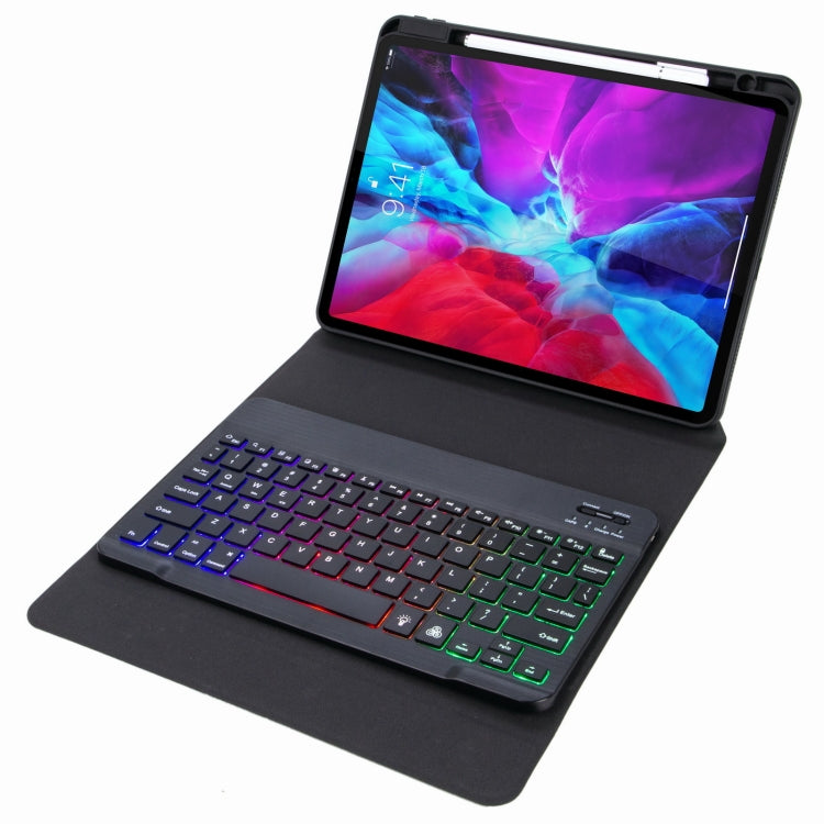 H-097S3 Tri-color Backlight Bluetooth Keyboard Leather Case with Rear Three-fold Holder For iPad 9.7 2018 & 2017