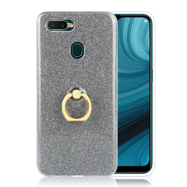 For OPPO A7 Glittery Powder Shockproof TPU Protective Case with Ring Holder