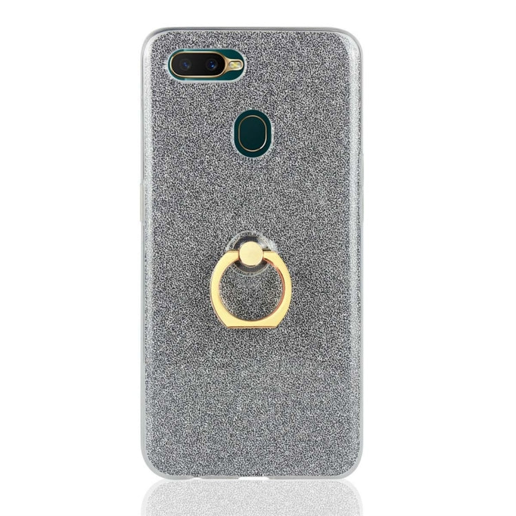 For OPPO A7 Glittery Powder Shockproof TPU Protective Case with Ring Holder