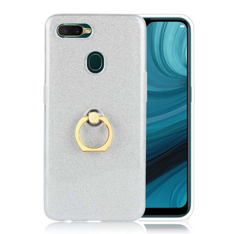 For OPPO A7 Glittery Powder Shockproof TPU Protective Case with Ring Holder