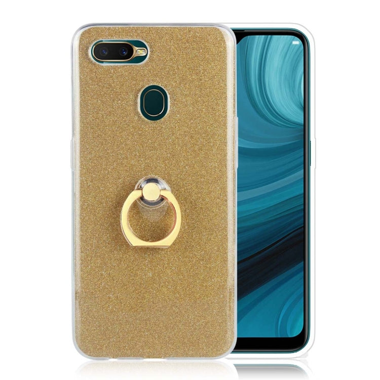 For OPPO A7 Glittery Powder Shockproof TPU Protective Case with Ring Holder