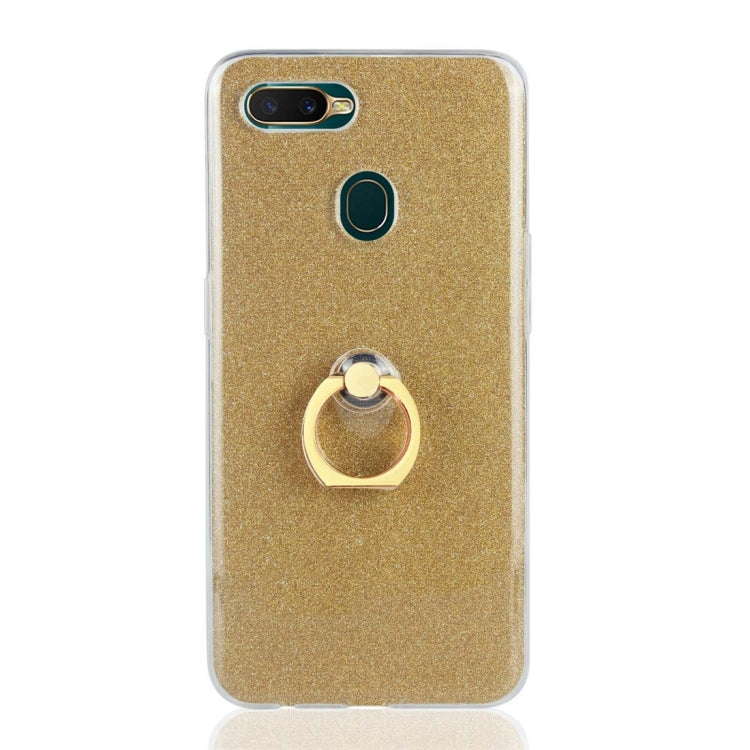 For OPPO A7 Glittery Powder Shockproof TPU Protective Case with Ring Holder