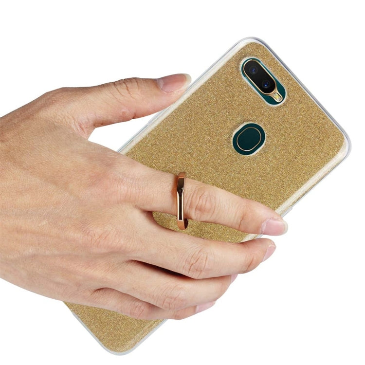 For OPPO A7 Glittery Powder Shockproof TPU Protective Case with Ring Holder