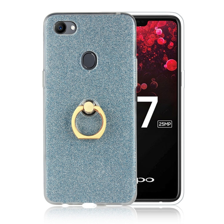 For OPPO F7 Glittery Powder Shockproof TPU Protective Case with Ring Holder