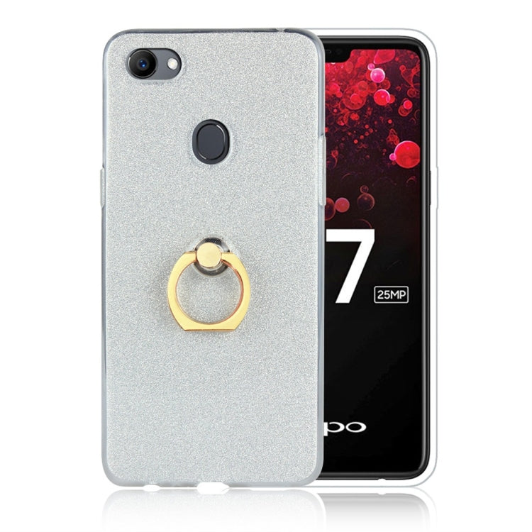 For OPPO F7 Glittery Powder Shockproof TPU Protective Case with Ring Holder