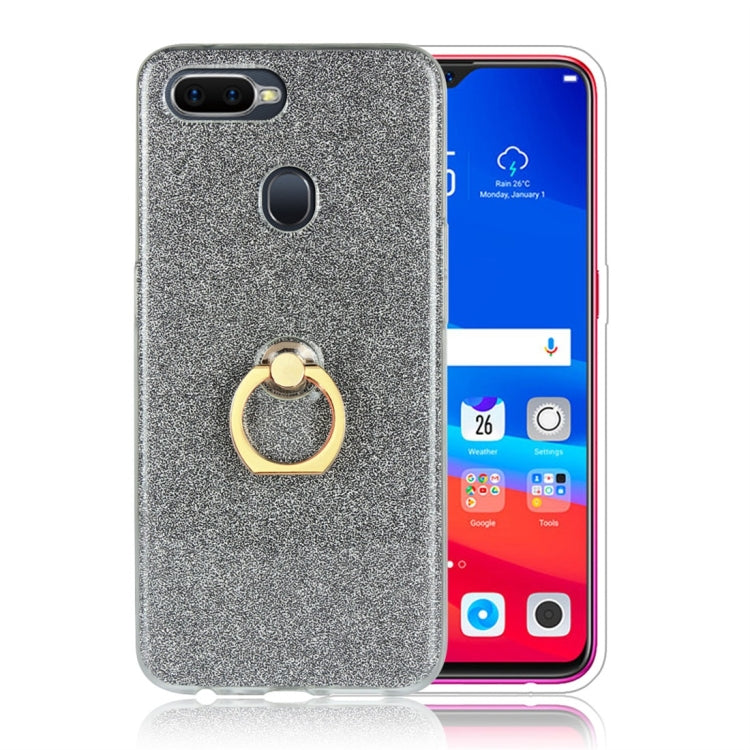 For OPPO F9 Glittery Powder Shockproof TPU Protective Case with Ring Holder