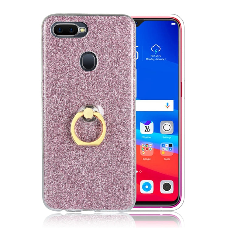 For OPPO F9 Glittery Powder Shockproof TPU Protective Case with Ring Holder