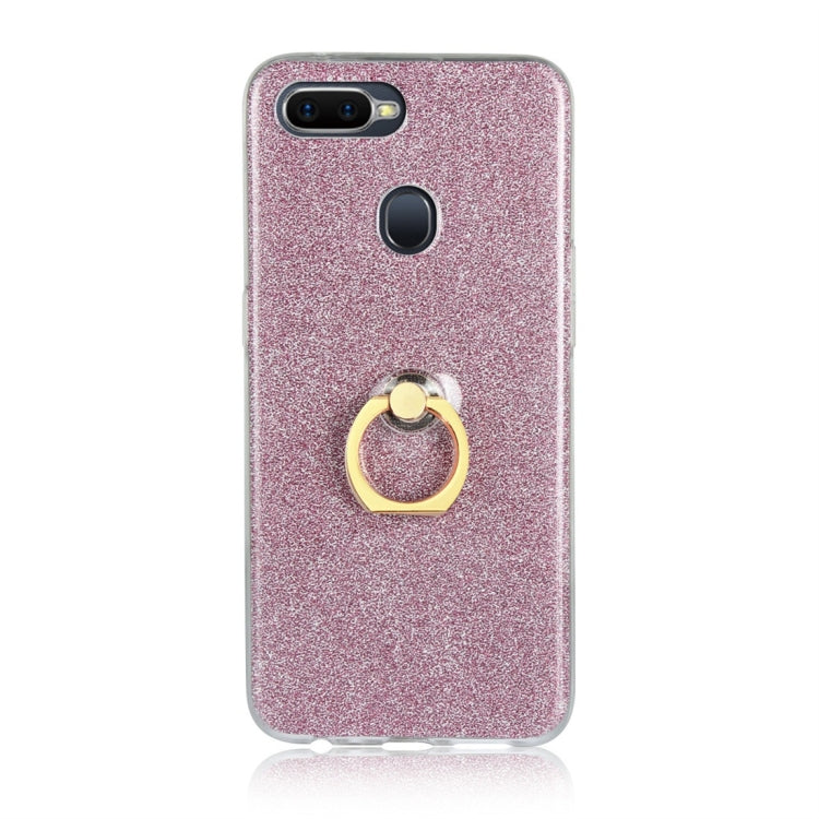 For OPPO F9 Glittery Powder Shockproof TPU Protective Case with Ring Holder