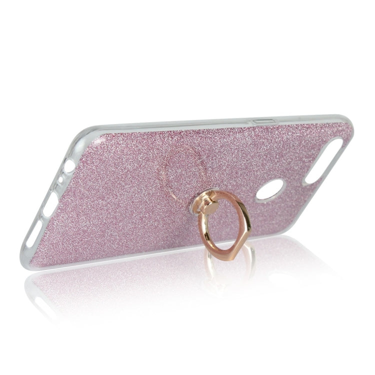 For OPPO F9 Glittery Powder Shockproof TPU Protective Case with Ring Holder
