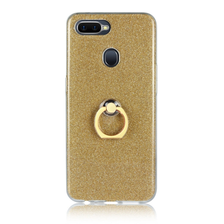 For OPPO F9 Glittery Powder Shockproof TPU Protective Case with Ring Holder