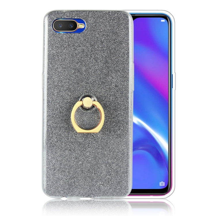 For OPPO K1 Glittery Powder Shockproof TPU Protective Case with Ring Holder