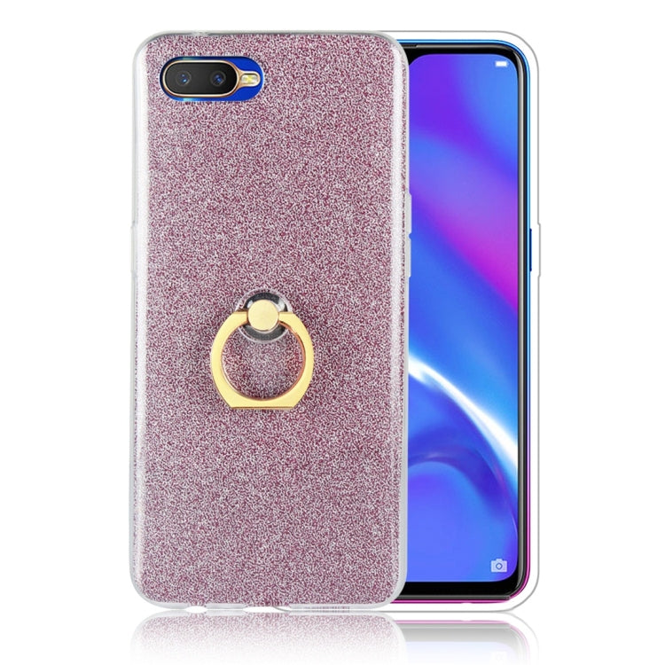 For OPPO K1 Glittery Powder Shockproof TPU Protective Case with Ring Holder