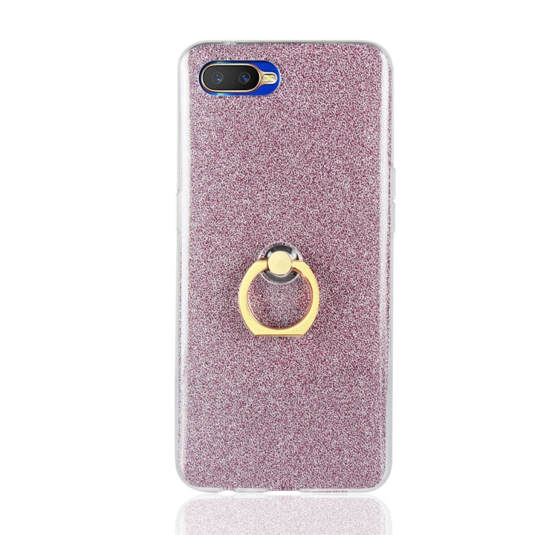 For OPPO K1 Glittery Powder Shockproof TPU Protective Case with Ring Holder